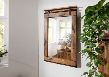 RAILWAY Lustro #163 Mango woskowane + metal 60x8x100 cm