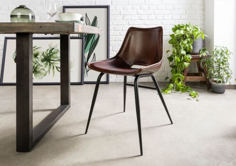 IRON LABEL Krzesło #22 Skóra + metal 47x49x78 cm