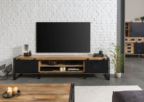 BLACKBURN Szafka RTV #555 Mango lakierowany / Czarny metal 240x45x55 cm