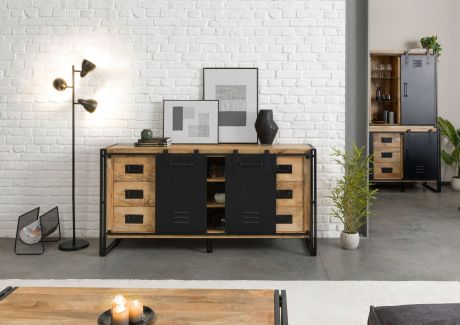 BLACKBURN Komoda #551 Mango lakierowane / Czarny metal 180x45x90 cm