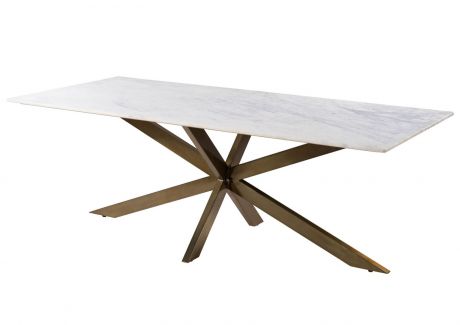 BARCELONA Stół #303 Biały marmur + Metal mosiądz 220x100x76 cm