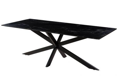BARCELONA Stół #413 Czarny marmur + Czarny metal 220x100x76 cm