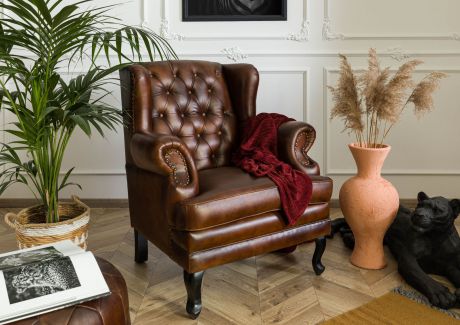 Fotel Skórzany Chesterfield Skóra Naturalna Brązowa B 8091