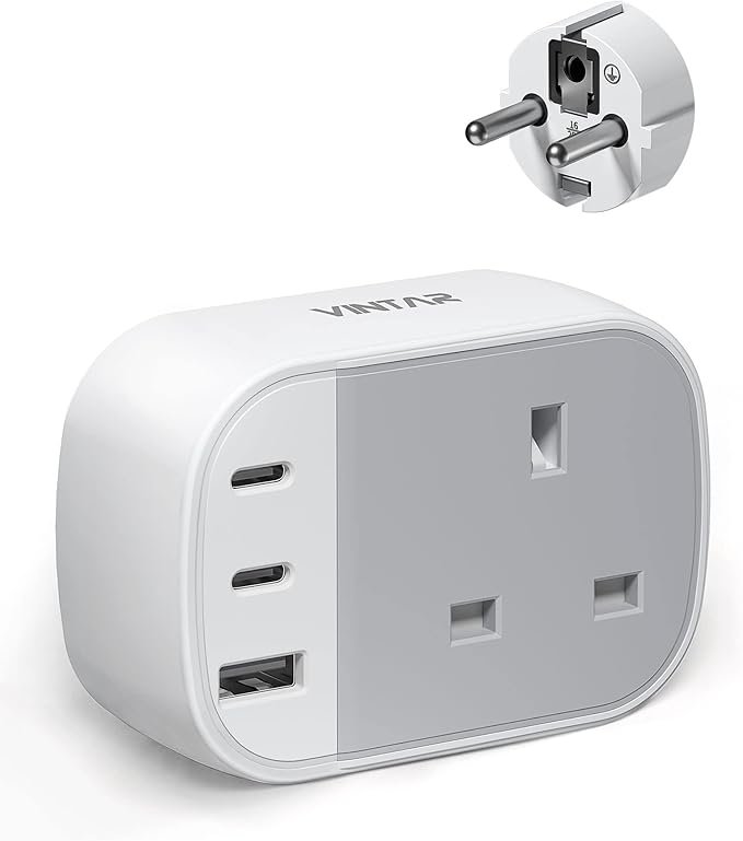 Adapter Podróżny Vintar Europe Z 2 Portami Usb C I 1 Portem Usb A, Uk