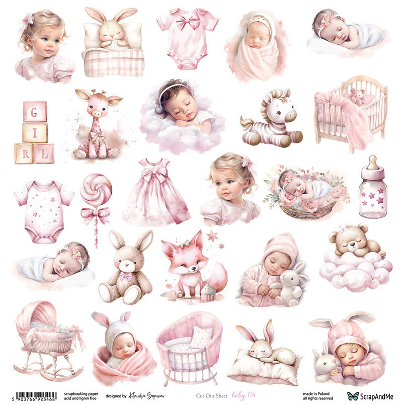 Papier do scrapbookingu 30x30 - ScrapAndMe - Baby 04 - arkusz do wycinania