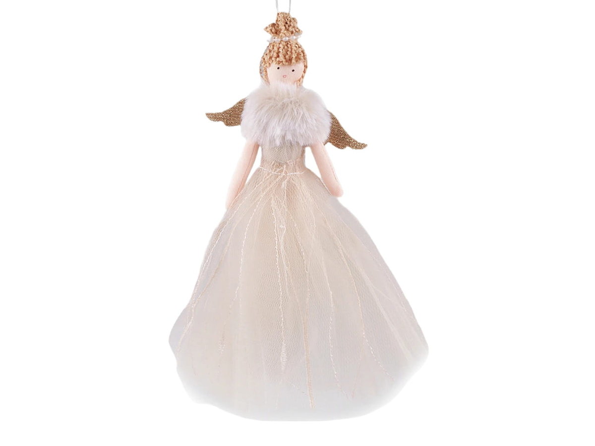 Aniołek dekoracyjny do postawienia lub zawieszenia - 25 cm, ecru