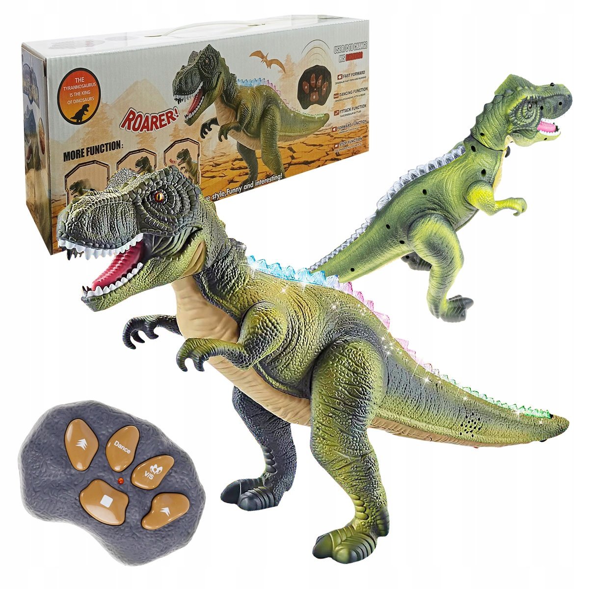 Interaktywny Zdalnie Sterowany Dinozaur Chodzi Led Dla Dzieci T-Rex Dźwięk