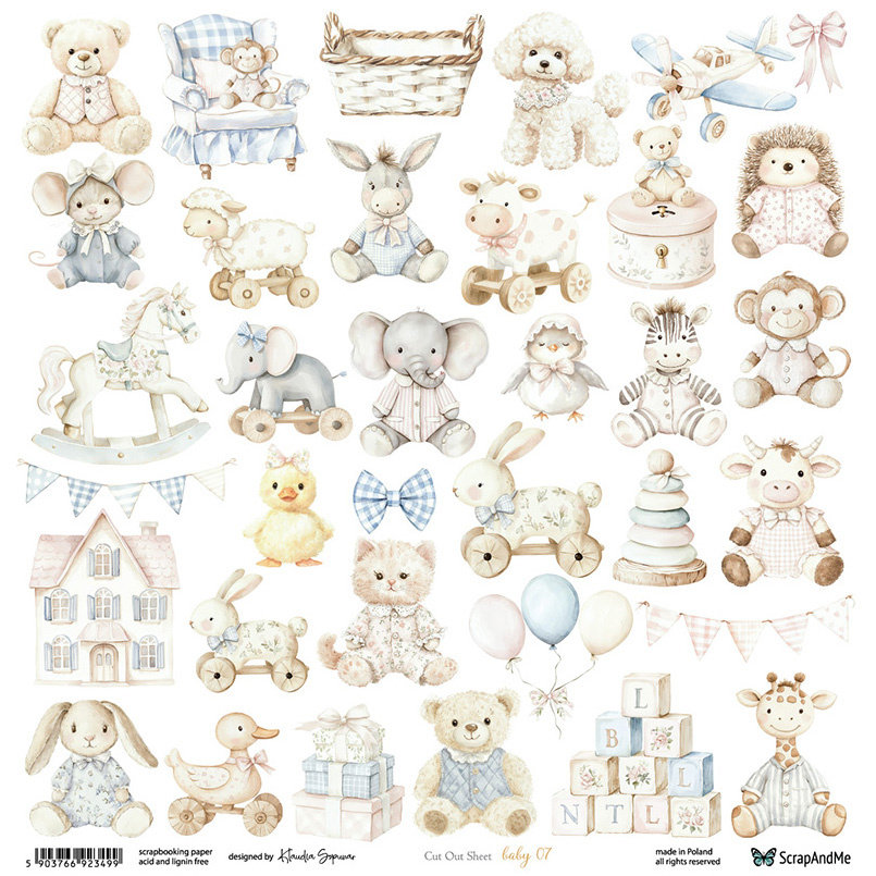 Papier do scrapbookingu 30x30 - ScrapAndMe - Baby 07 - arkusz do wycinania