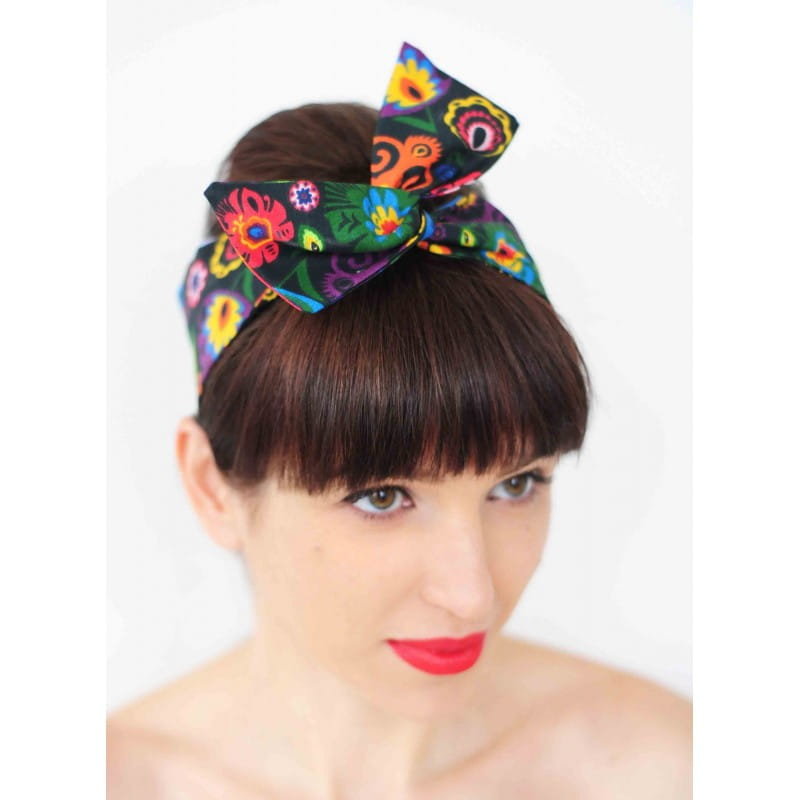 Opaska folk pin-up folk łowicka czarna