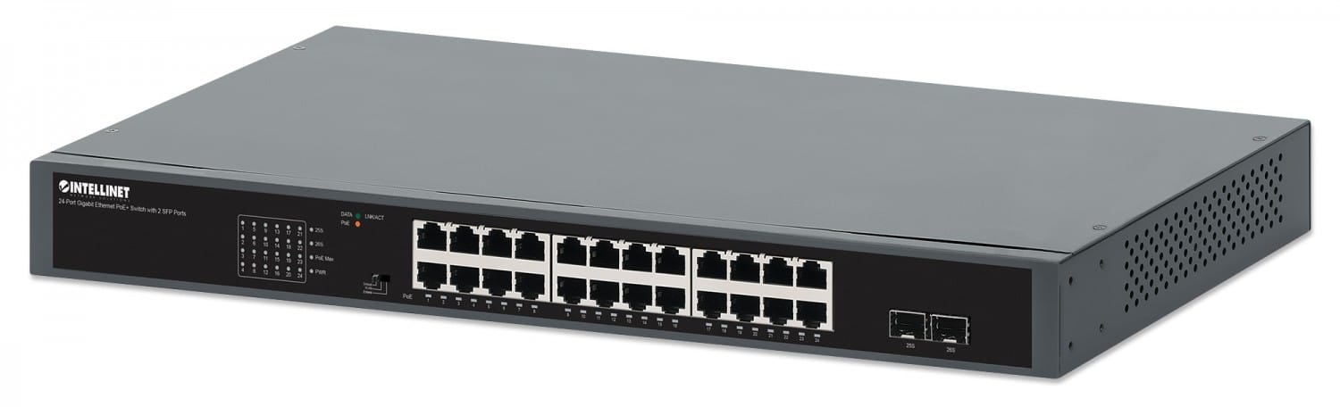 Intellinet 561907 Switch Gigabit 24x RJ45 PoE+ 370W, 2x SFP 1GbE 561907