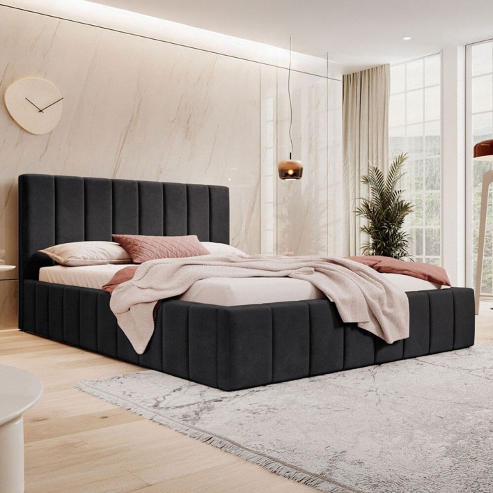 Łóżko tapicerowane z pojemnikiem SFG0144 160x200 Welur Czarny