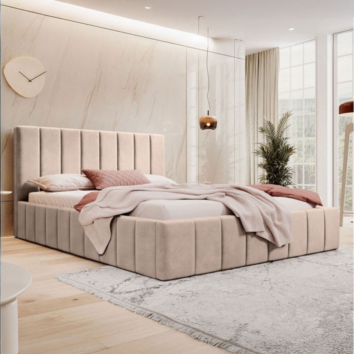 Łóżko tapicerowane z pojemnikiem SFG0144 140x200 Welur Ciemny beż #6