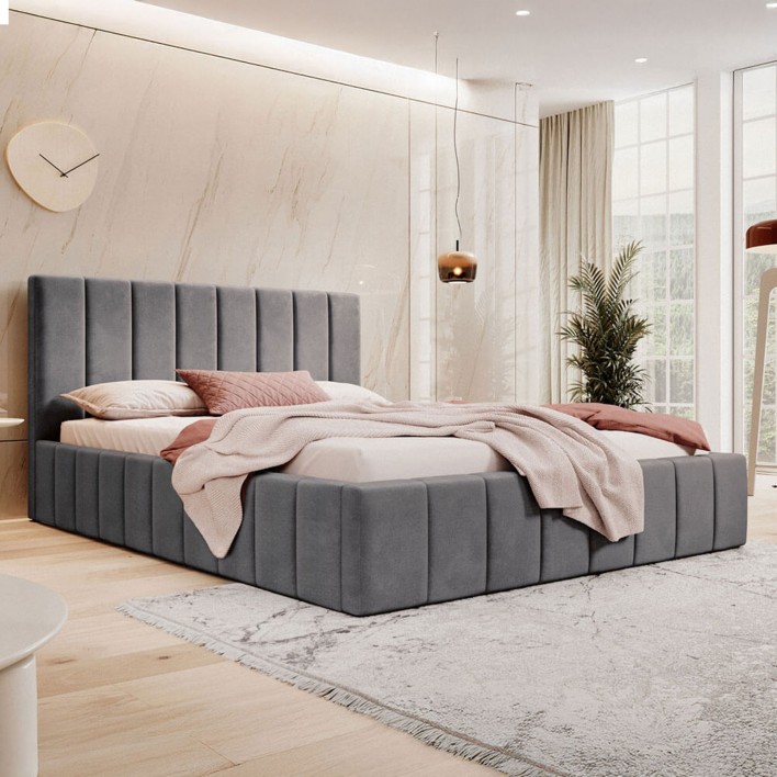 Łóżko tapicerowane z pojemnikiem SFG0144 140x200 Welur Ciemny szary #54