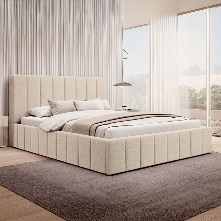 Łóżko tapicerowane z pojemnikiem SFG0144 180x200 Boucle Beż #3
