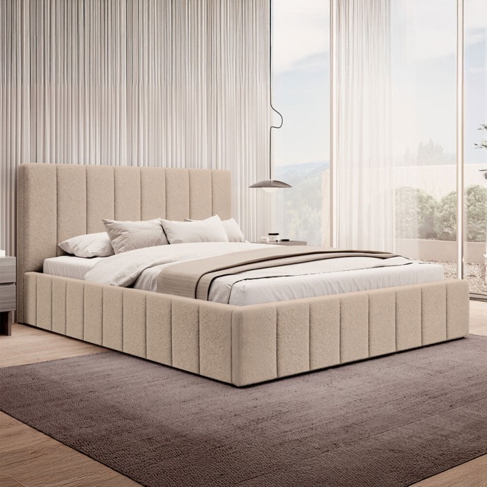 Łóżko tapicerowane z pojemnikiem SFG0144 160x200 Boucle Ciemny beż #4
