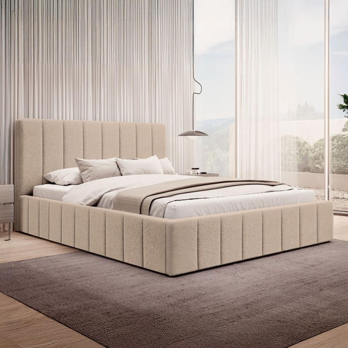 Łóżko tapicerowane z pojemnikiem SFG0144 180x200 Boucle Ciemny beż #4