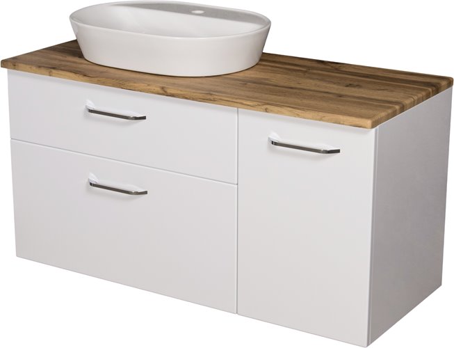 Szafka łazienkowa wisząca z umywalką nablatową i koszem 120 cm SETTO MODULO kolor biały połysk