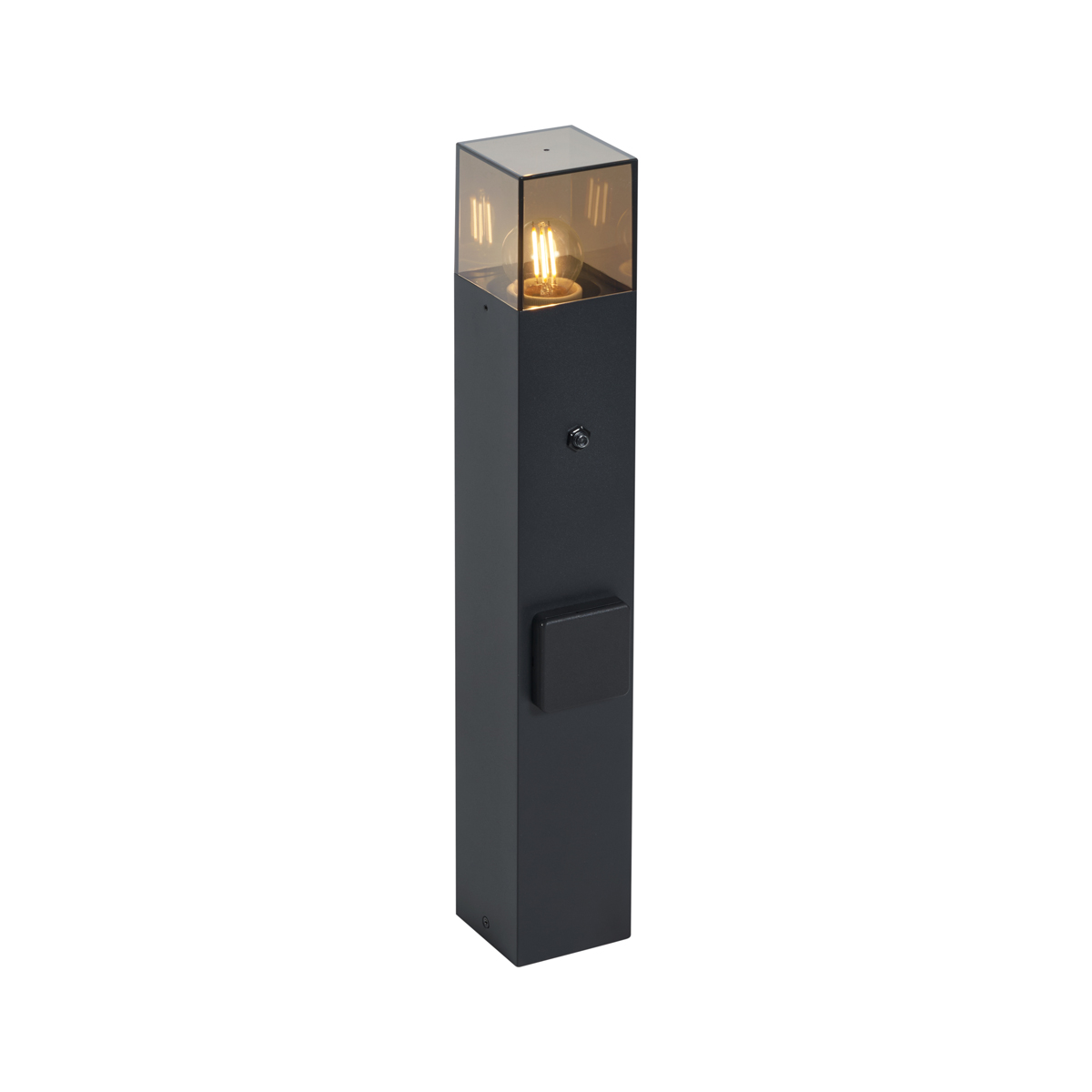 QAZQA Nowoczesna lampa zewnętrzna słupkowa czarna z przydymionym szkłem 50 cm z czujnikiem zmierzchu IP44 - Dania
