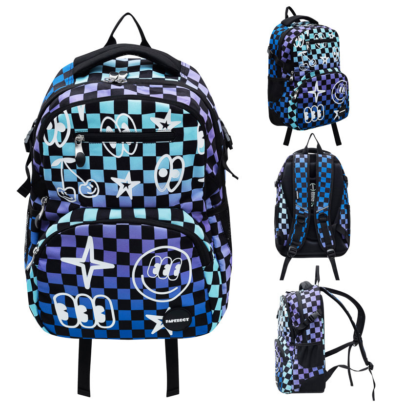 Plecak szkolny, Square It!, dwukomorowy, kratka, fioletowy