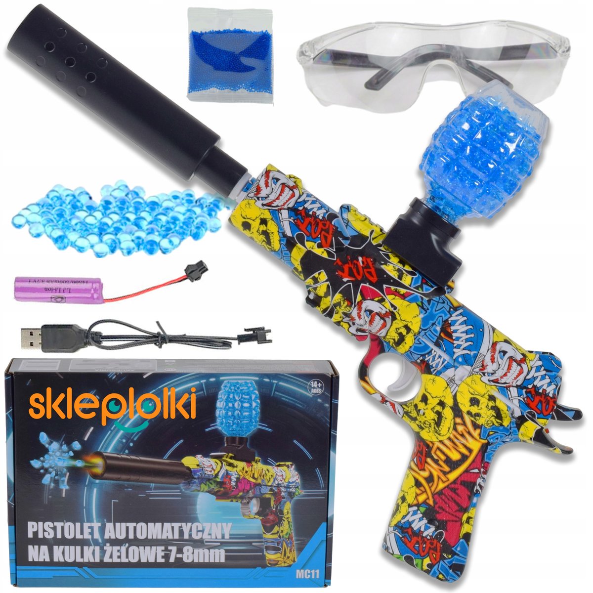 PISTOLET AUTOMATYCZNY MASZYNOWY ELEKTRYCZNY GLOCK TŁUMIK AKU ZESTAW