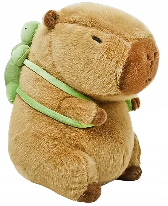 MASKOTKA KAPIBARA Z PLECAKIEM ŻÓŁWIEM 30CM PLUSZOWA PRZYTULANKA MIŚ ZABAWKA