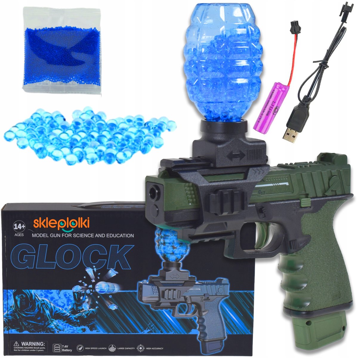 PISTOLET ELEKTRYCZNY AUTOMAT MASZYNOWY NA KULKI ŻEL DESERT EAGLE ZESTAW