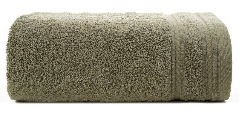 Ręcznik Kely 70x140 oliwkowy z ozdobną bordiurą w pasy 500 g/m2