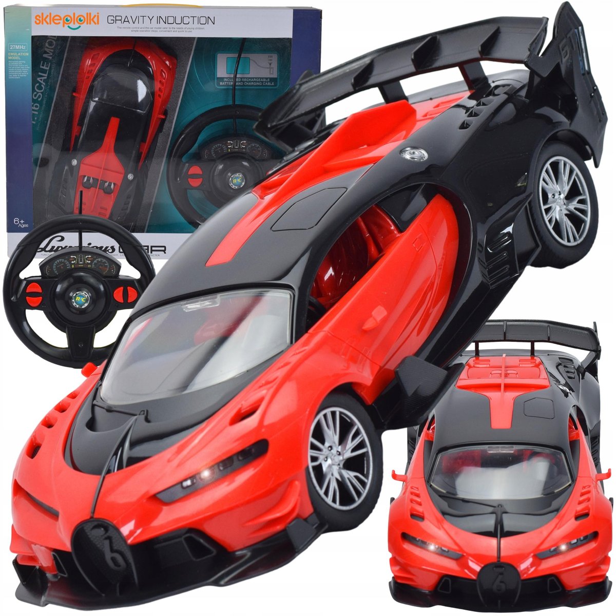 SAMOCHÓD SPORTOWY DŹWIĘK AUTO ŚWIATŁA MODEL AKU STEROWANY NA PILOT RC