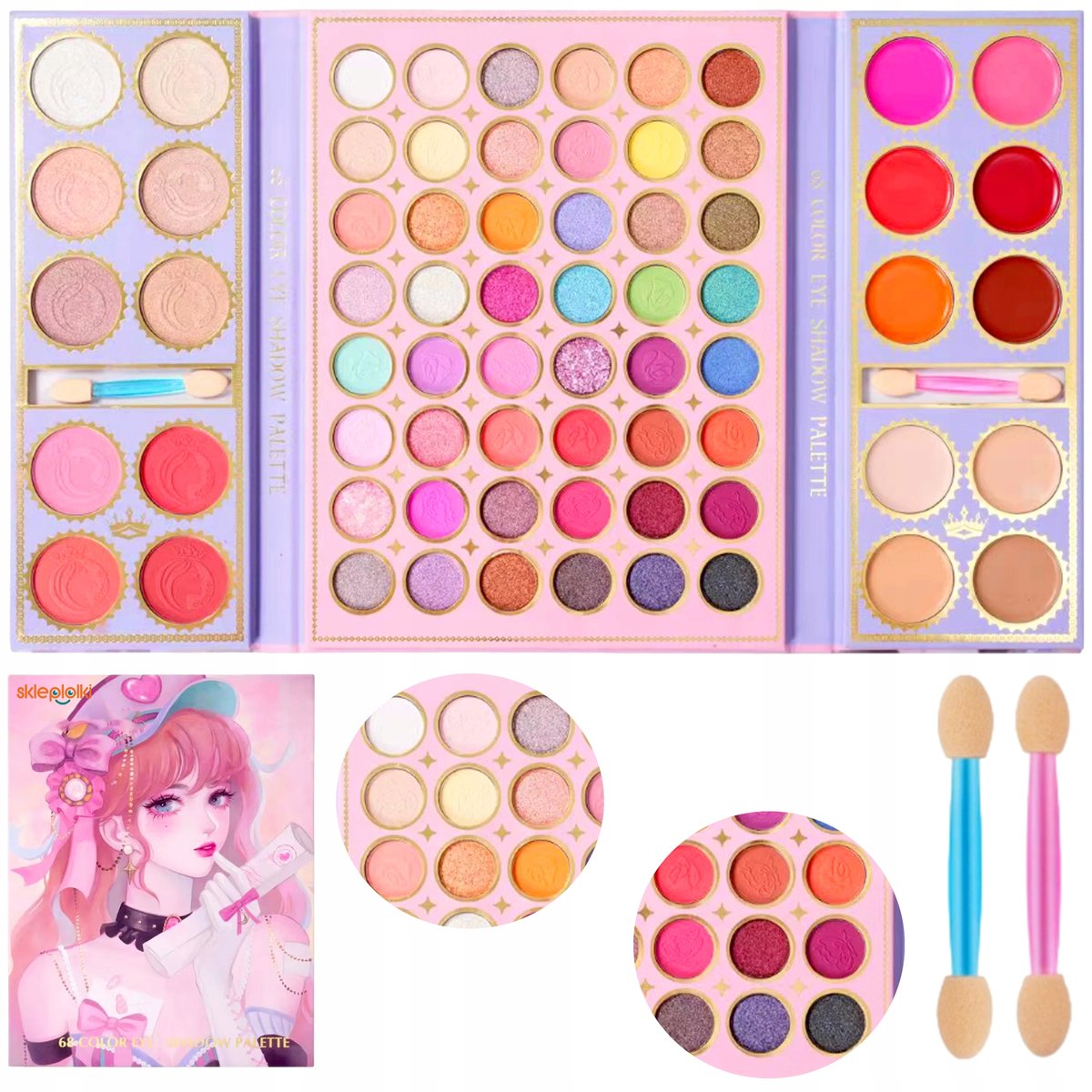 ZESTAW DO MALOWANIA PALETKA KOSMETYKI MAKIJAŻ MAKEUP DLA DZIECI 68 KOLORÓW