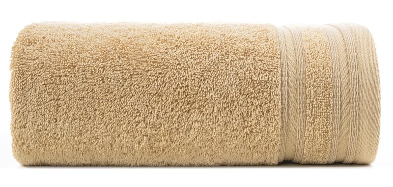 Ręcznik Kely 70x140 beżowy jasny z ozdobną bordiurą w pasy 500 g/m2