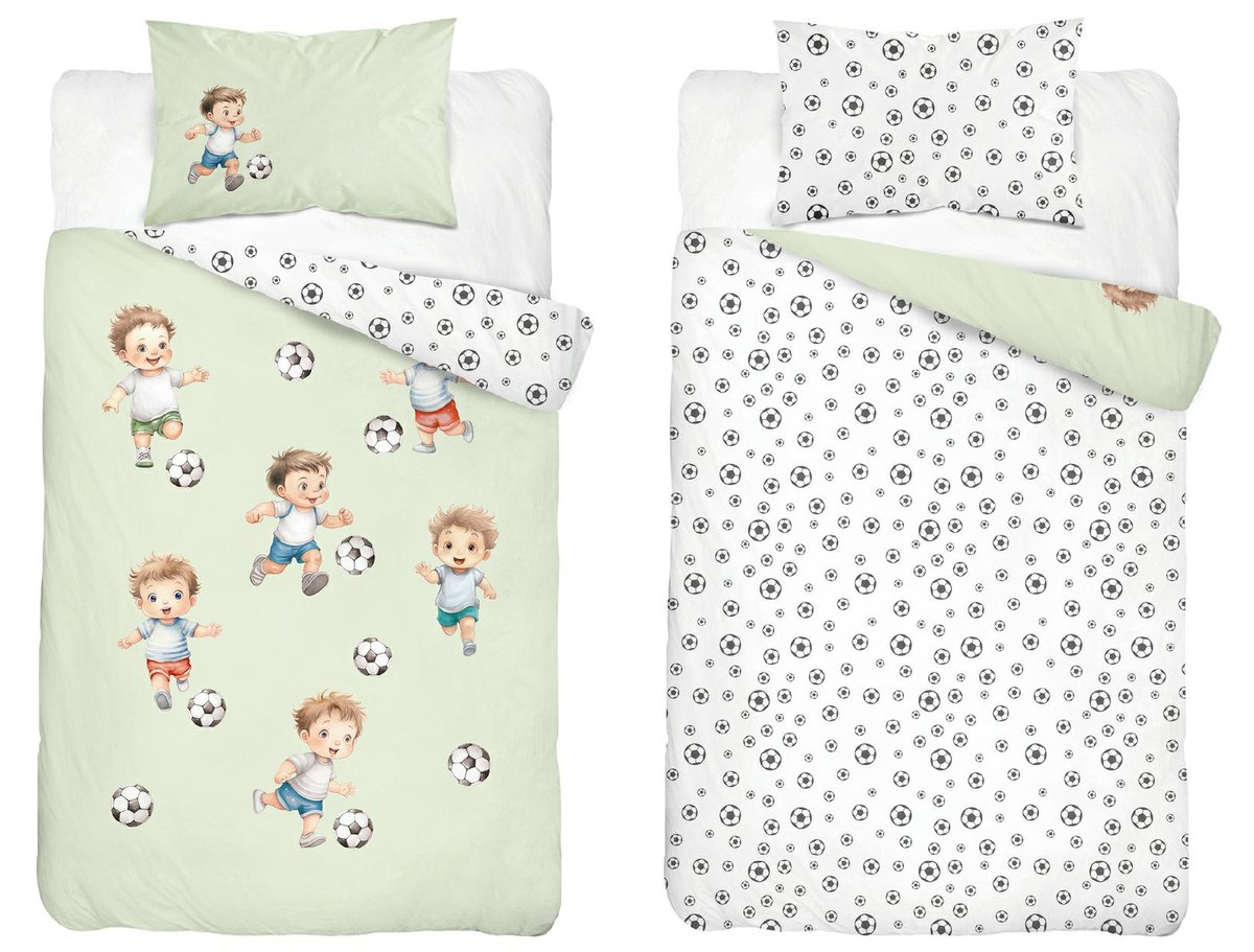 Pościel dziecięca dwustronna Piłka Nożna miętowa – 90x120 cm – MAYAMOO