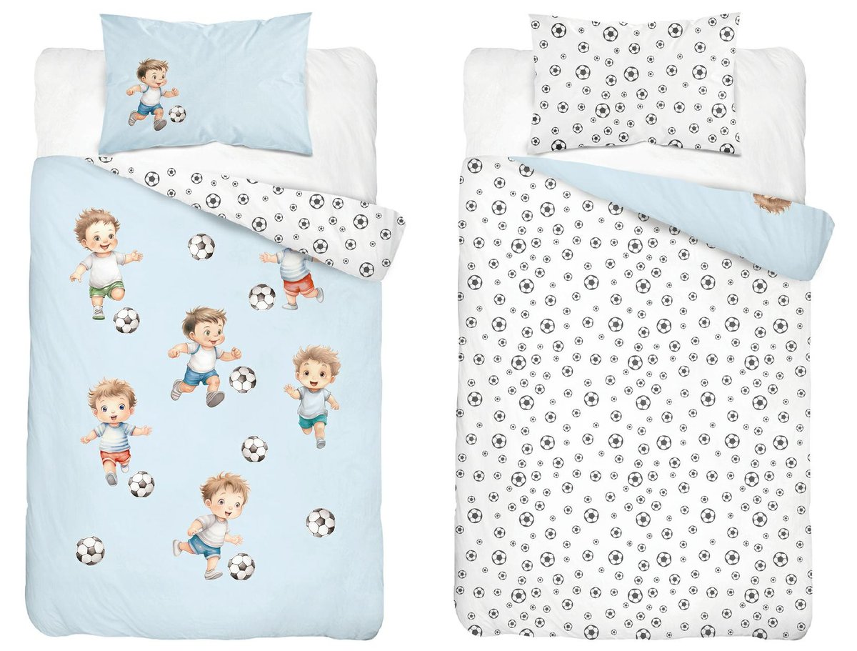 Pościel dziecięca dwustronna Piłka Nożna niebieska – 90x120 cm – MAYAMOO
