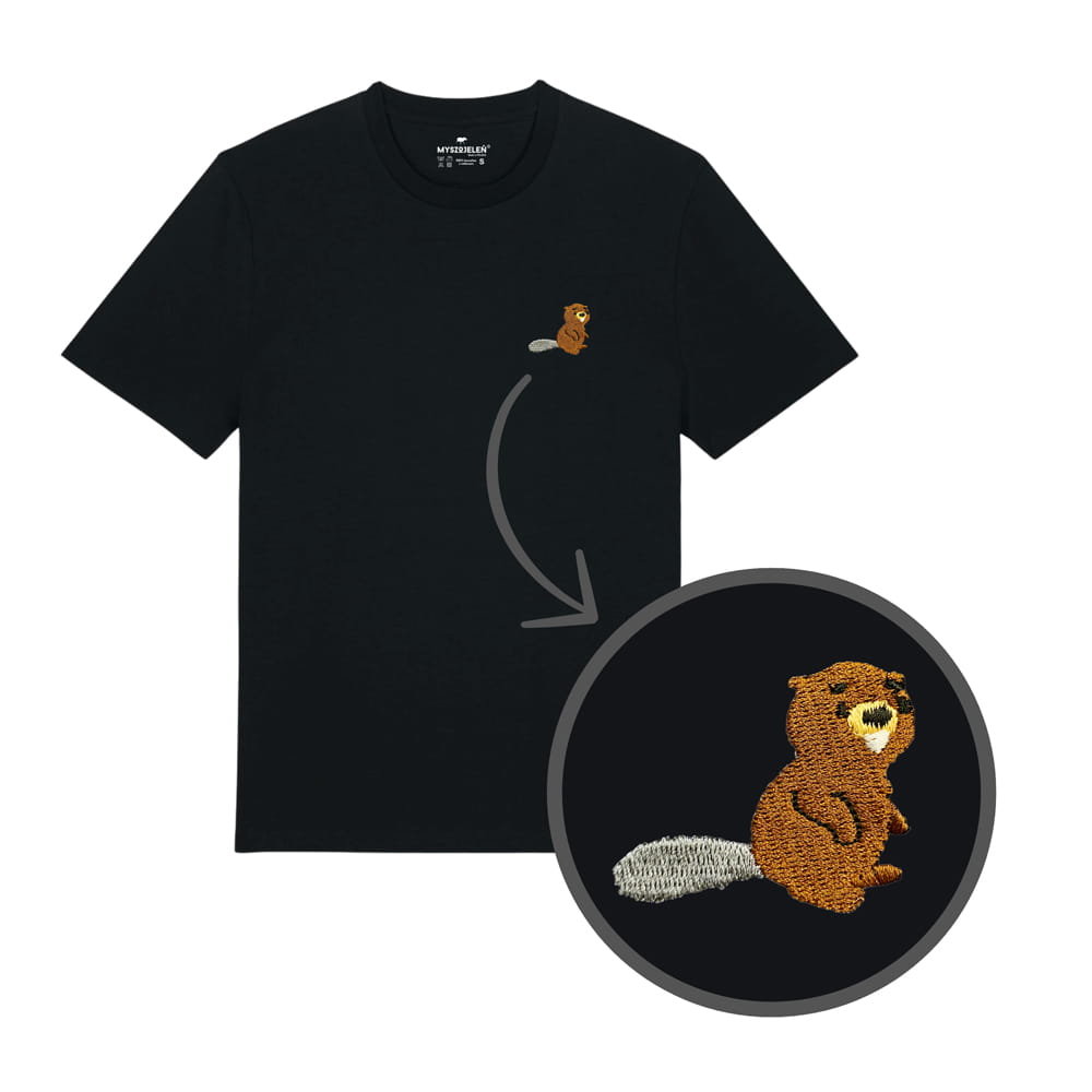 Haftowana koszulka - BÓBR - czarny 2XL