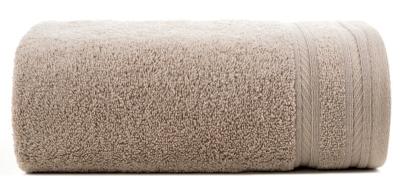 Ręcznik Kely 70x140 beżowy z ozdobną bordiurą w pasy 500 g/m2