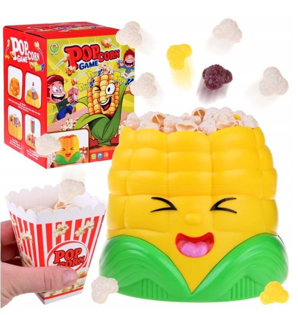 GRA ZRĘCZNOŚCIOWA KUKURYDZA ZŁAP POPCORN STRZELAJĄCY MASZYNA+KUBECZKI 4+