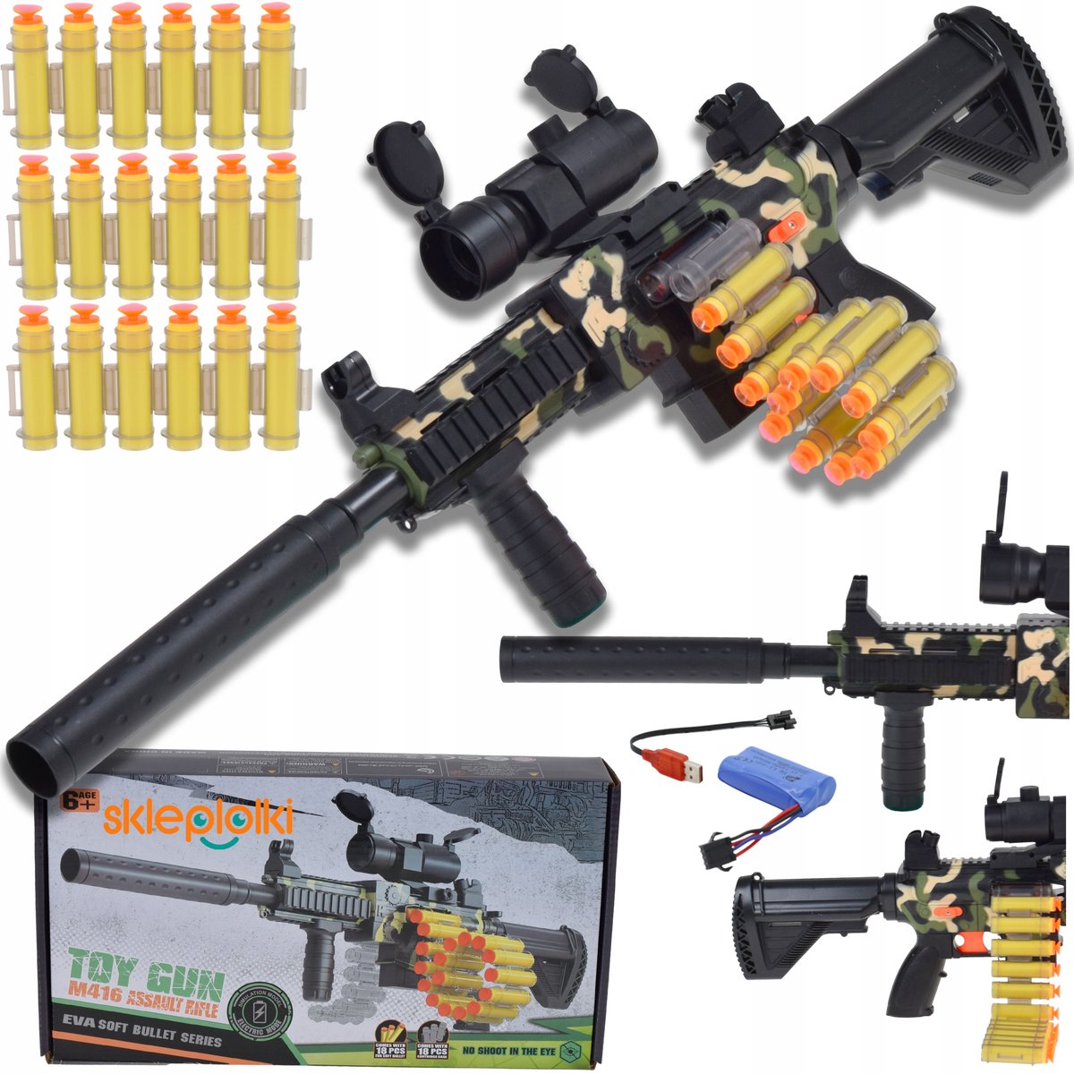 BEZPIECZNY KARABIN ZABAWKA DLA DZIECI AUTOMAT NA MIĘKKIE STRZAŁKI-PIANKI