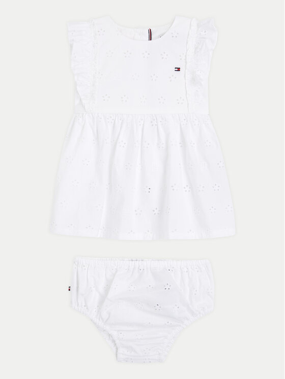 Tommy Hilfiger Sukienka letnia Broderie KN0KN01803 Biały Regular Fit