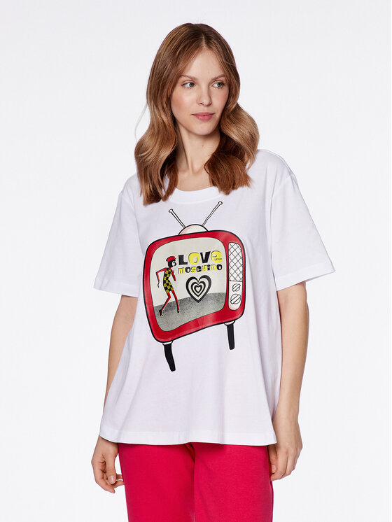 LOVE MOSCHINO T-Shirt W4H8301M 3876 Biały Relaxed Fit