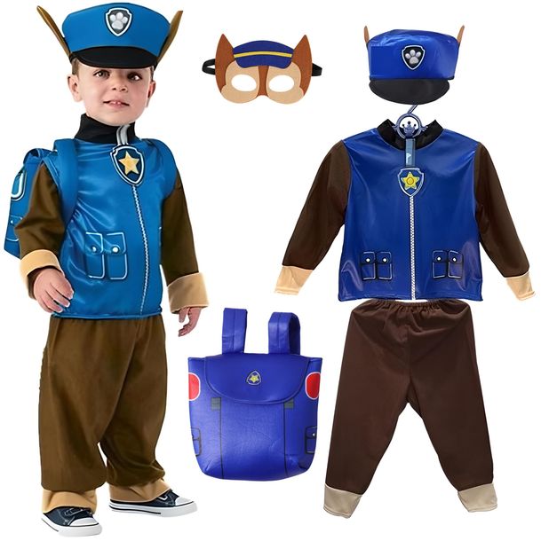 Strój Przebranie Kostium Psi Patrol Chase Plecak Maska Karnawał 122 / 128