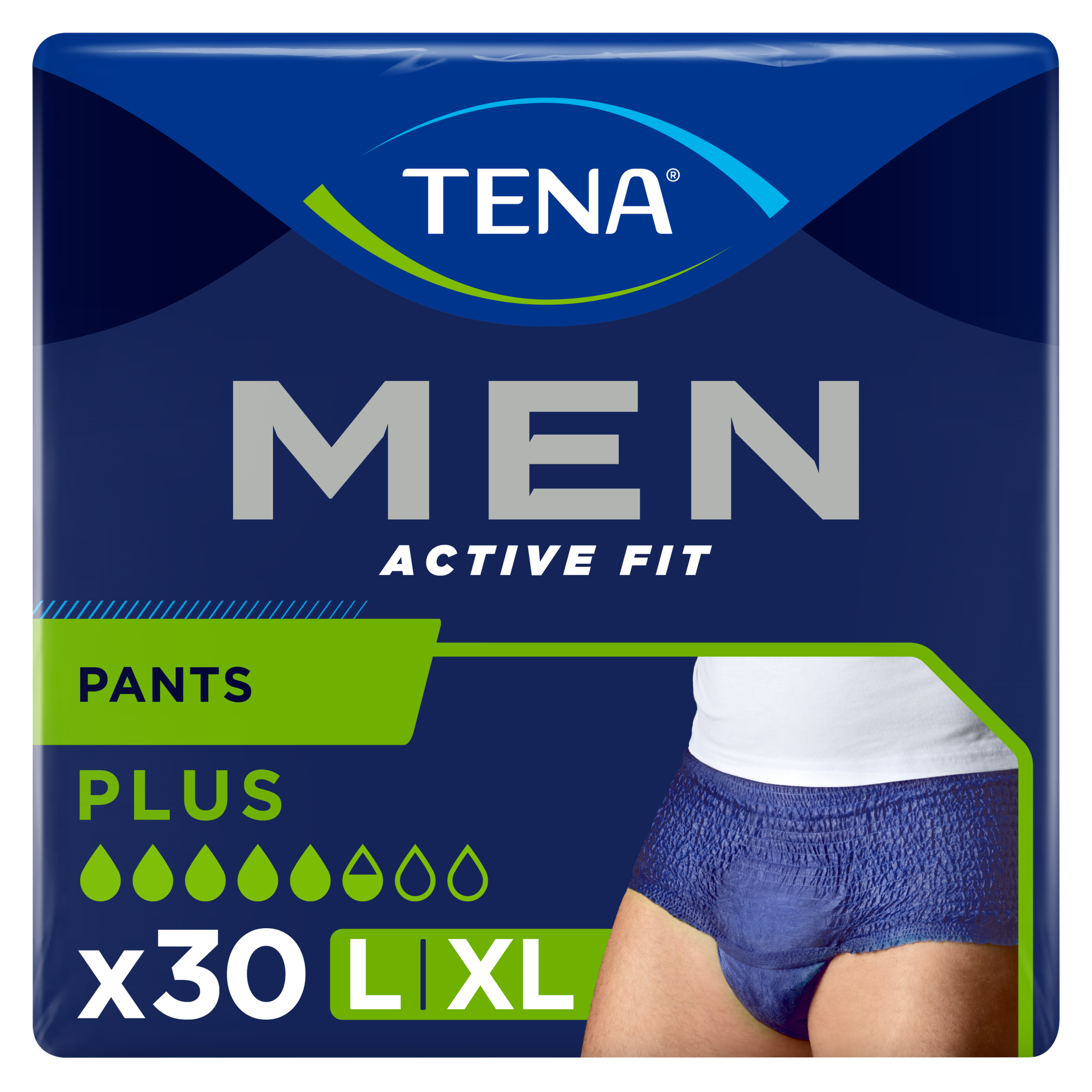 Tena Men Active Fit Pants, majtki chłonne, rozmiar L/XL, 95-130 cm, Plus, 30 sztuk USZKODZONE OPAKOWANIE