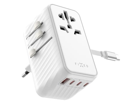 FIXED Voyager World Adapter 4xUSB-C/1xUSB GaN 85W biały