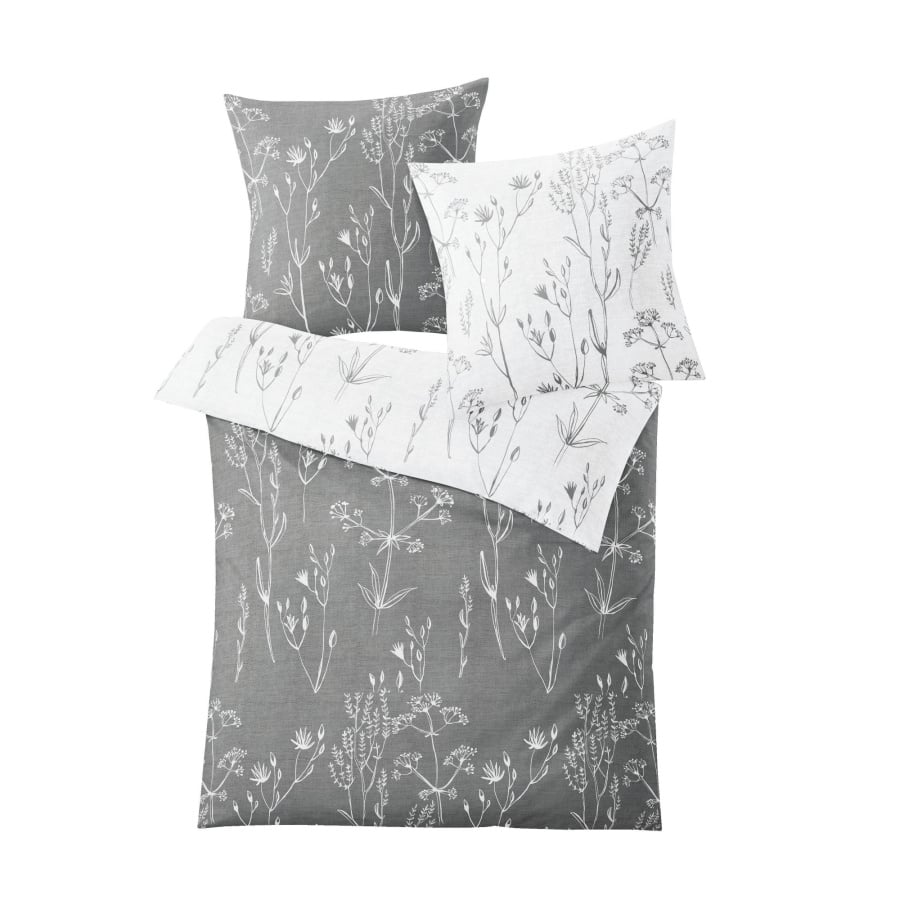 Kleine wolke savannah komplet pościeli makosatyna 1-155x220cm/1-80x80cm motyw suchych traw, szary 6364189954