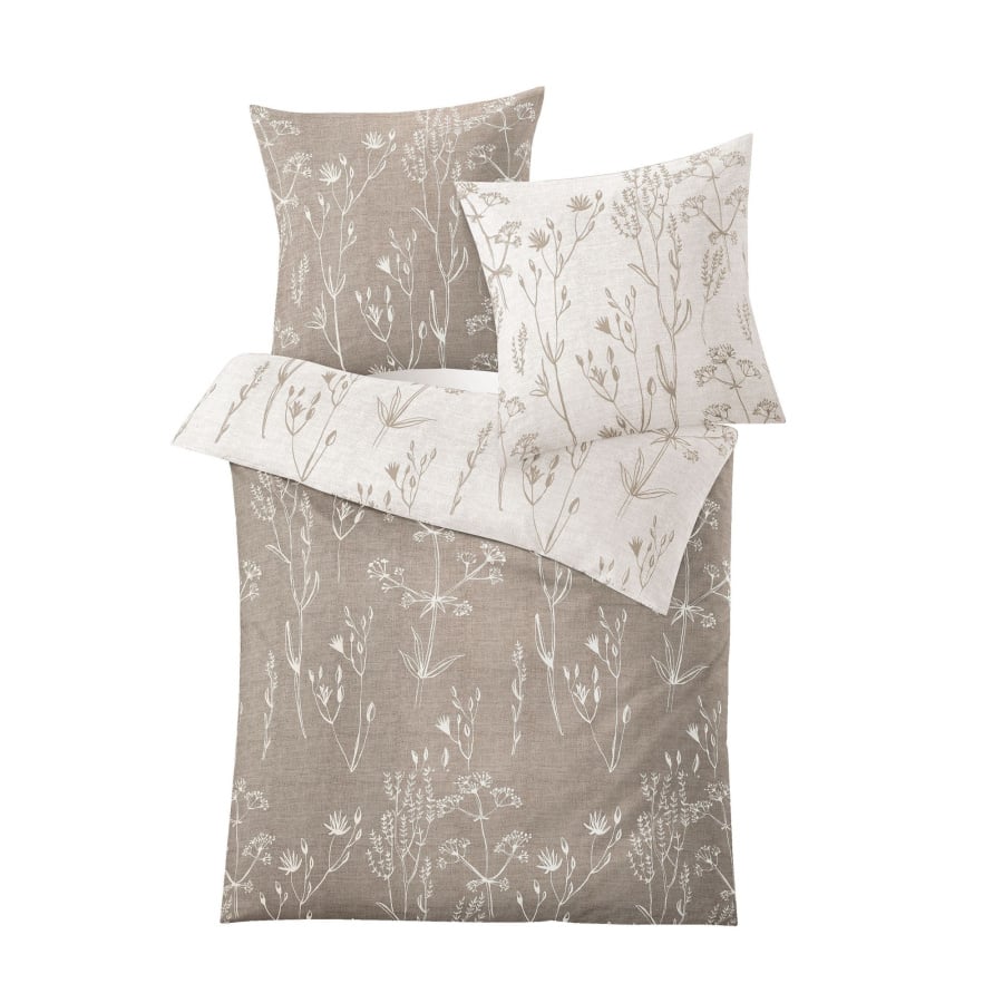 Kleine wolke savannah komplet pościeli makosatyna 1-155x220cm/1-80x80cm motyw suchych traw, brązowy 6364271954