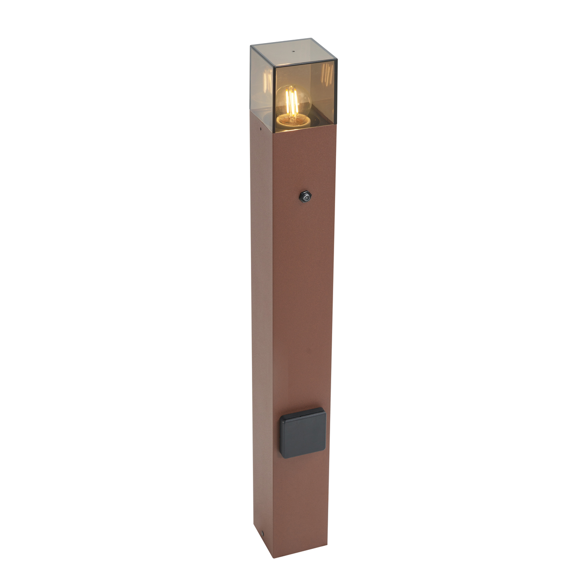 QAZQA Industrialna lampa zewnętrzna słupkowa rdzawobrązowa z przydymionym szkłem 70 cm z czujnikiem zmierzchu IP44 - Dania