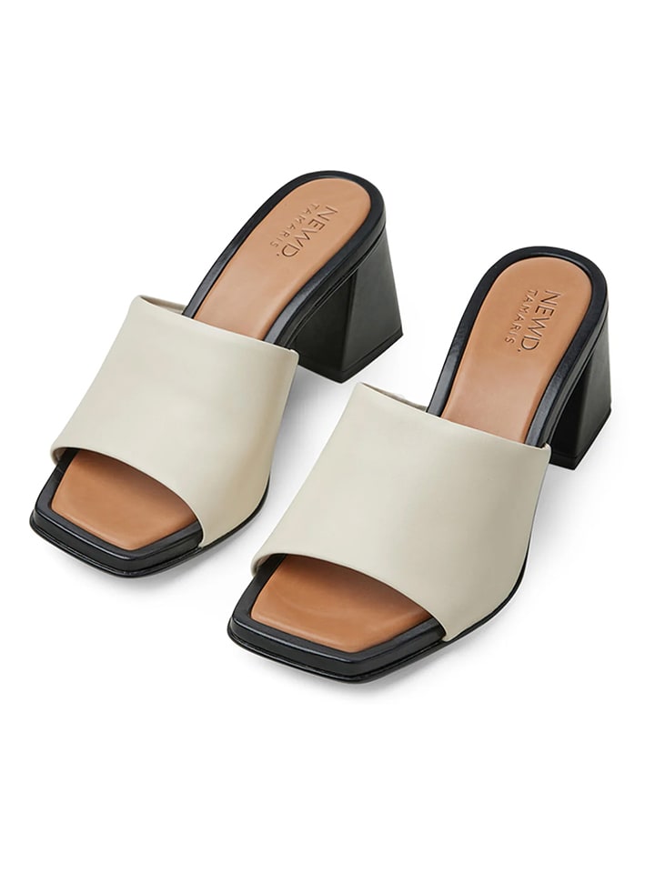 Tamaris Skórzane klapki w kolorze kremowym