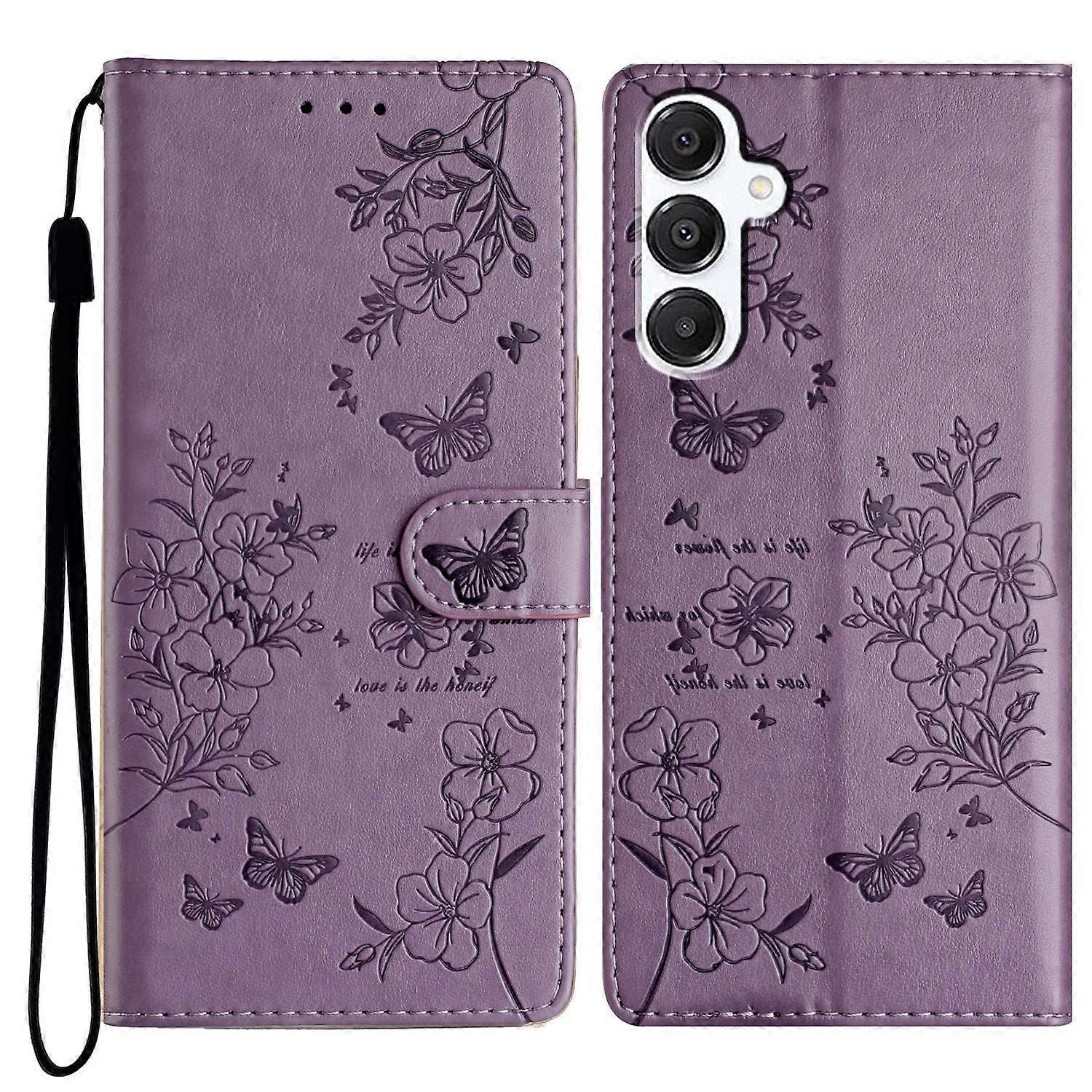 Dla Samsung Galaxy A26 5G Portfel Etui na telefon Motyl Kwiatowy nadruk Skórzany pokrowiec z klapką - fioletowy Wielobarwny Purple