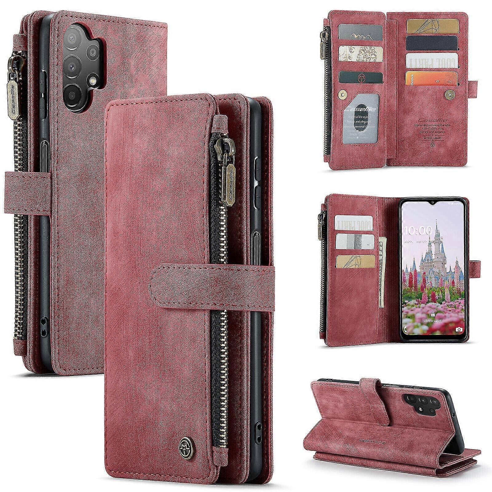 Etui na Samsung Galaxy A13 4g Pokrywa Portfel Trwały Pu Leather Magnetyczny zamek błyskawiczny Uchwyt na kartę - Czerwony