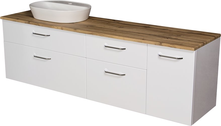 Duża szafka łazienkowa wisząca z umywalką nablatową i koszem 180 cm SETTO MODULO kolor biały połysk