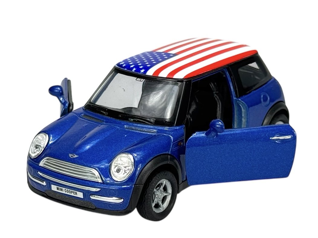 WELLY MINI COOPER Z FLAGĄ USA NIEBIESKI 1:34 SAMOCHÓD NOWY METALOWY MODEL