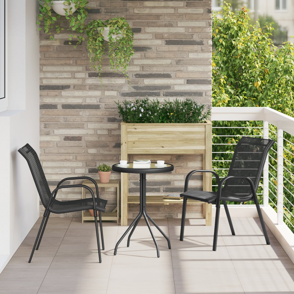 Zestaw Bistro do ogrodu 3 sztuki Czarny z Textilen